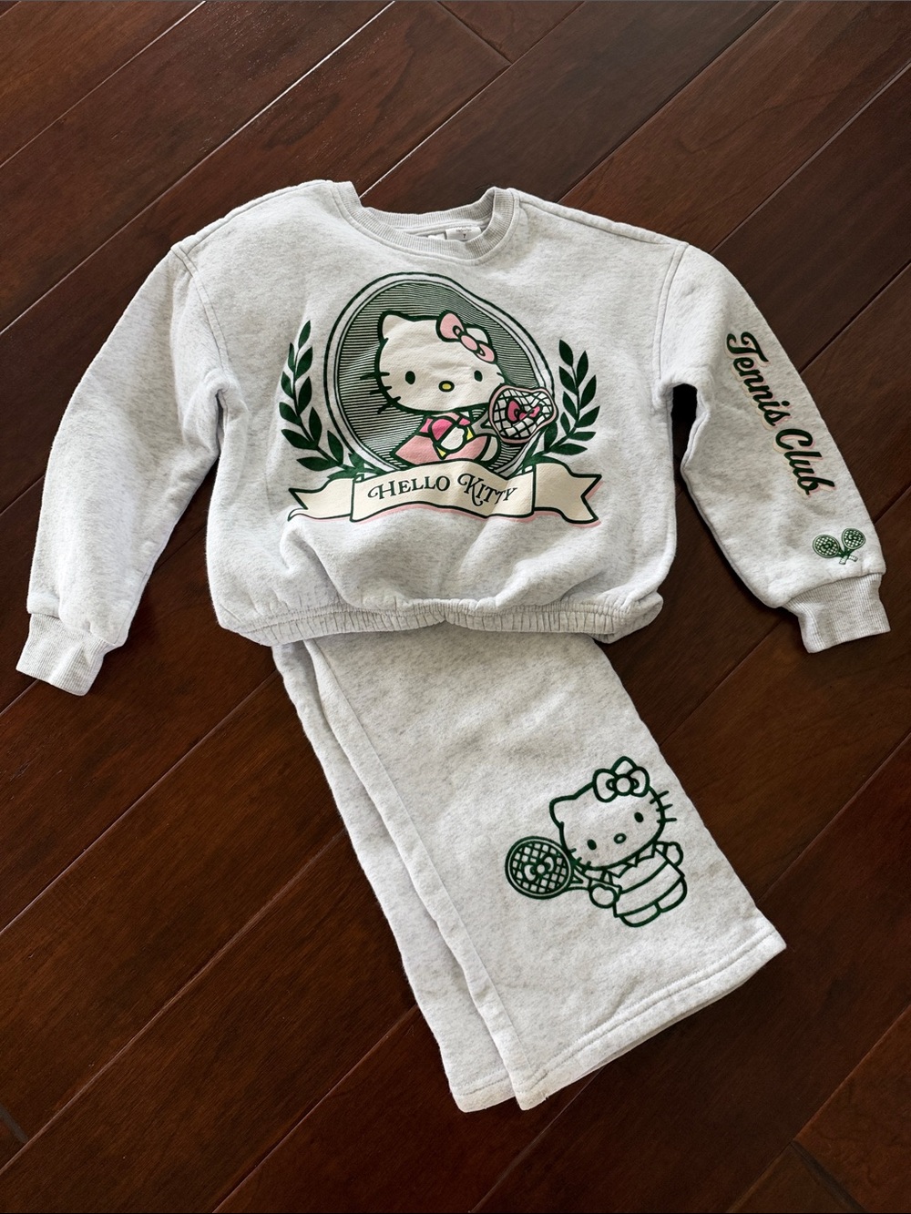 Hello Kitty Light Gray and Green Sweatshirt & Jogger Pajama Set